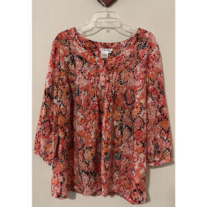 Como Woman 2x Pink Colorful 3/4-Sleeved Tunic Style Flowy Blouse! M1186